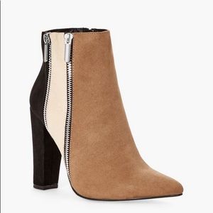 Color block tan heeled booties